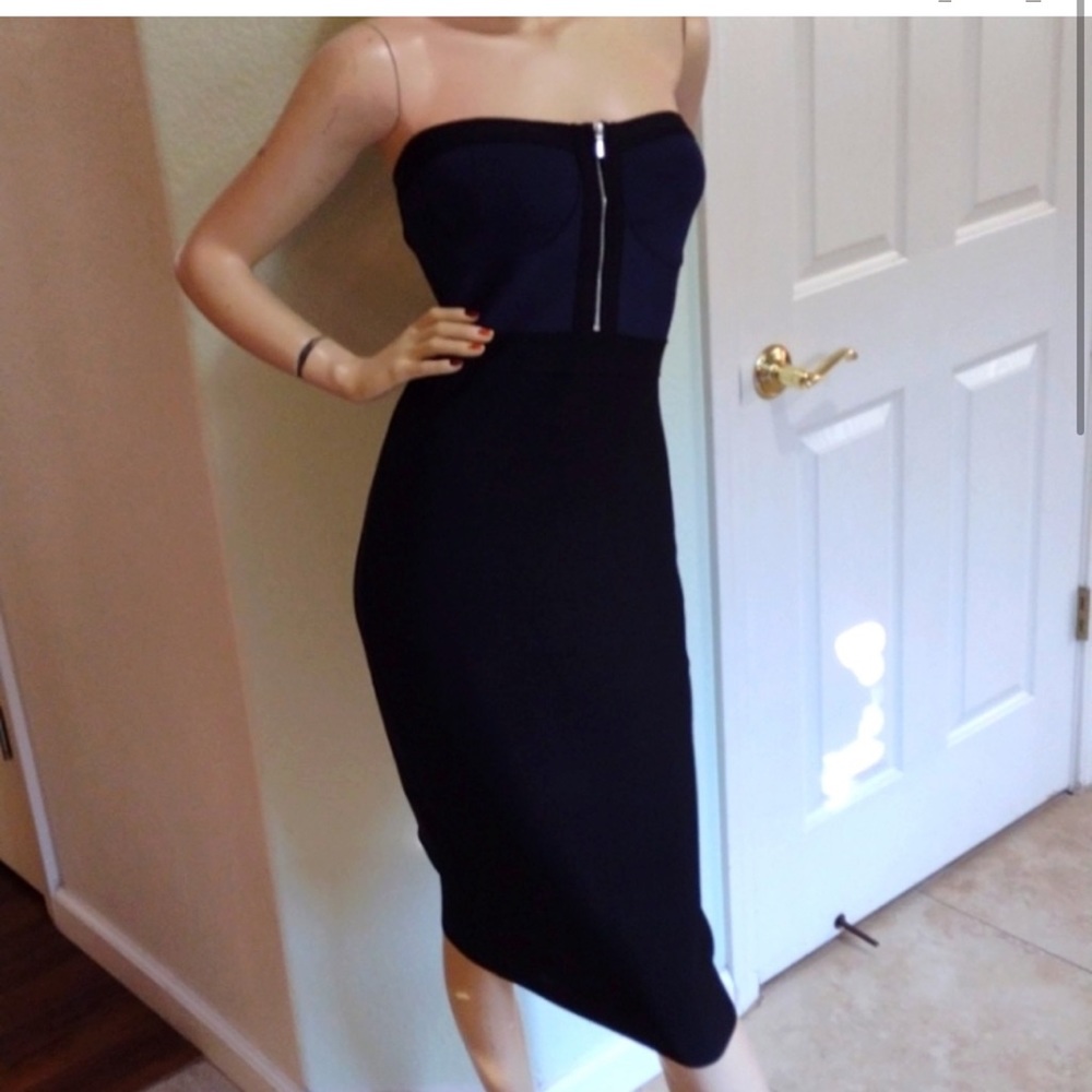 Bebe Aaron Strapless zip front bandage dress